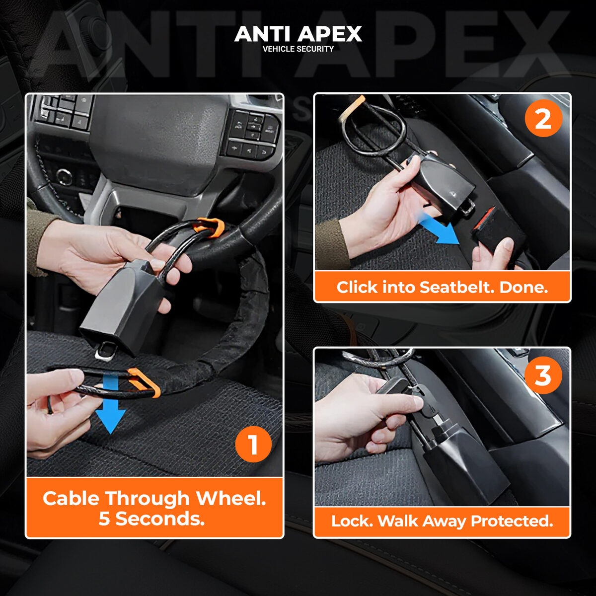 🔐 ParkGuard™ Universal Steering Wheel Lock – Heavy-Duty Car Anti-Theft Device with 3 Keys, Quick Install Security Lock for Cars, Trucks & SUVs