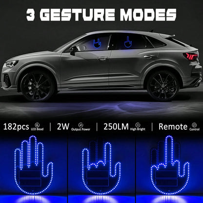 LED Hand Gesture Light for Car, 3 In1 Car Sign Finger Light with Remote Control, Funny Back Window Sign Light Accessories for Cars Trucks, Car Gadgets & Road Rage Signs, No Battery