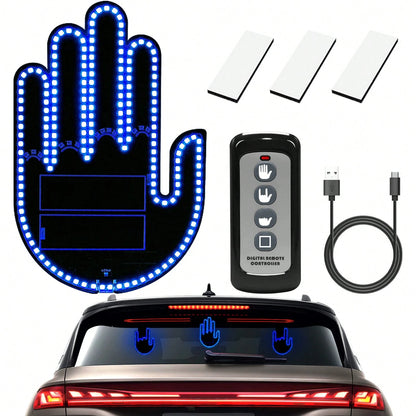 LED Hand Gesture Light for Car, 3 In1 Car Sign Finger Light with Remote Control, Funny Back Window Sign Light Accessories for Cars Trucks, Car Gadgets & Road Rage Signs, No Battery