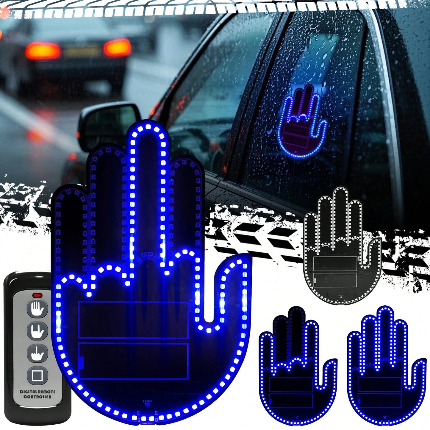 LED Hand Gesture Light for Car, 3 In1 Car Sign Finger Light with Remote Control, Funny Back Window Sign Light Accessories for Cars Trucks, Car Gadgets & Road Rage Signs, No Battery
