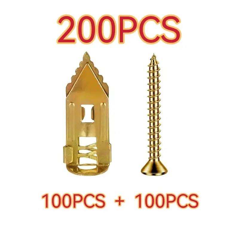 100PCS/200PCS Self-Drilling Drywall Anchors & Screws Kit Easy Application No Pre-Drilling Supports Up to 66 lbs Ideal for Home Office Organization
