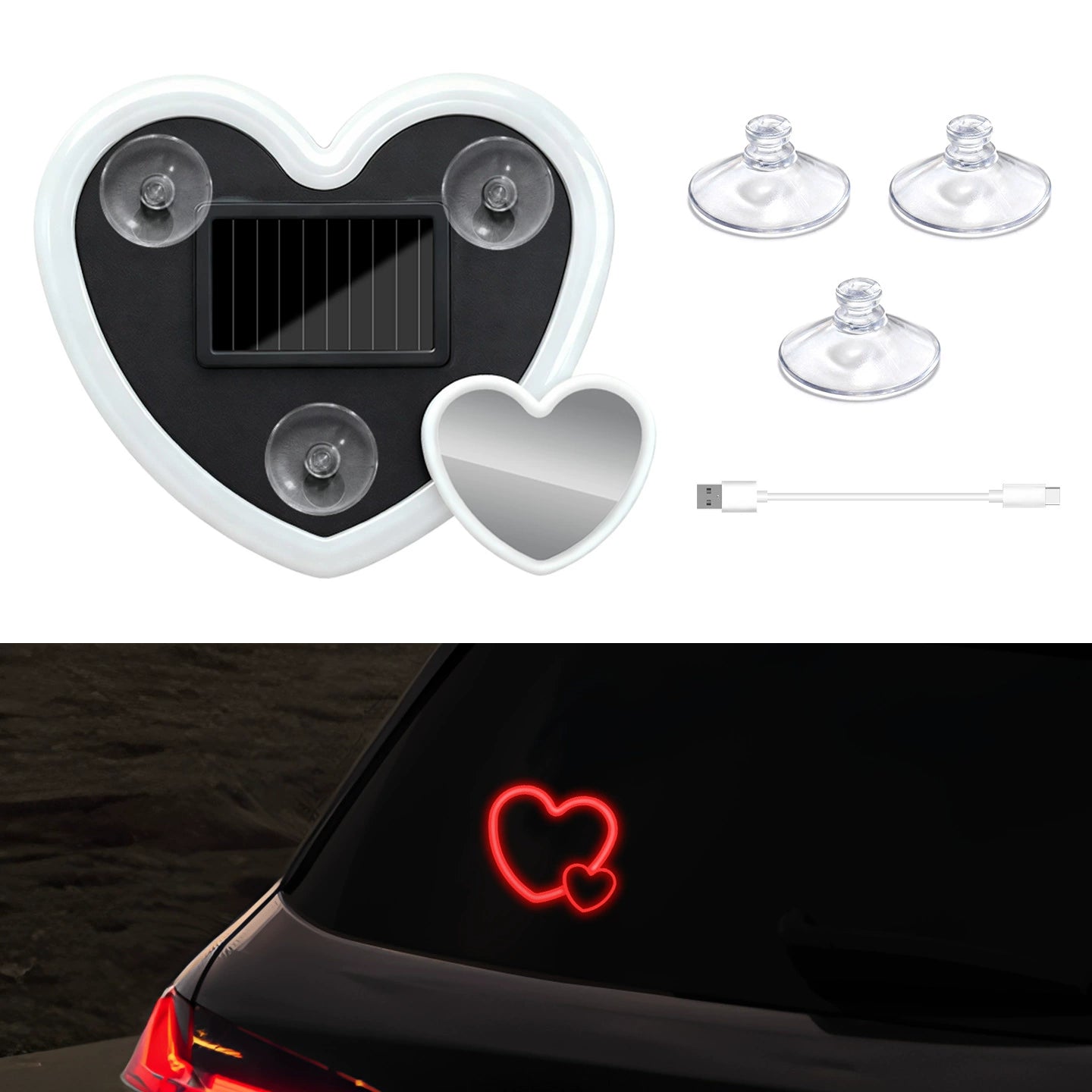 Car LED Ambient Light, Solar-Heart-Shaped LED Neon Light,Ip65 Waterproof, 5 Modes,Romantic Cars for Night Driving, Heart Car Accessories for Valentine's Day, Anniversary (A)