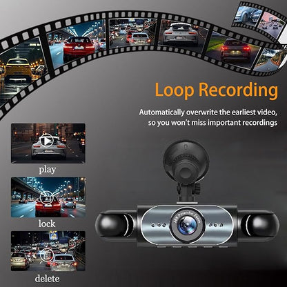 4 Channel Dash Cam 360° View, 1080P Front and Rear Inside, Left Right Dash Camera for Cars, Night Vision, WiFi & APP Control, G-Sensor, Loop Recording with 64GB SD Card