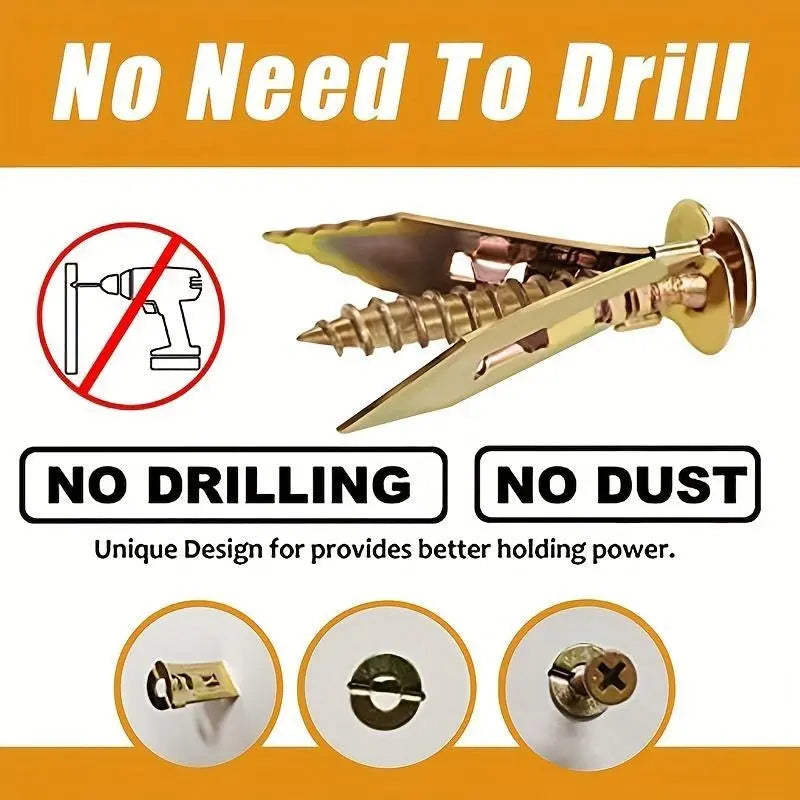 100PCS/200PCS Self-Drilling Drywall Anchors & Screws Kit Easy Application No Pre-Drilling Supports Up to 66 lbs Ideal for Home Office Organization