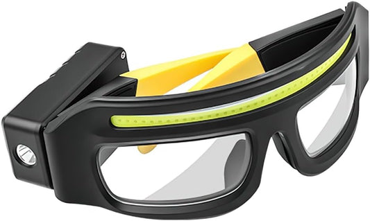 LED Glasses Rechargeable Headlight with Motion Sensor and Touch Control, 5 Modes USB C Lighted Glasses for Running Camping, Fishing, Cycling, Hiking, Hands-Free Lighting (Yellow)
