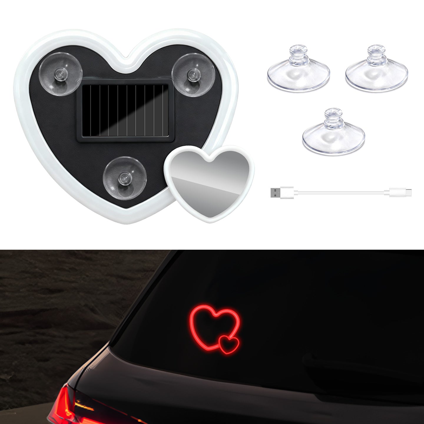Car LED Ambient Light, Solar-Heart-Shaped LED Neon Light,Ip65 Waterproof, 5 Modes,Romantic Cars for Night Driving, Heart Car Accessories for Valentine's Day, Anniversary (A)