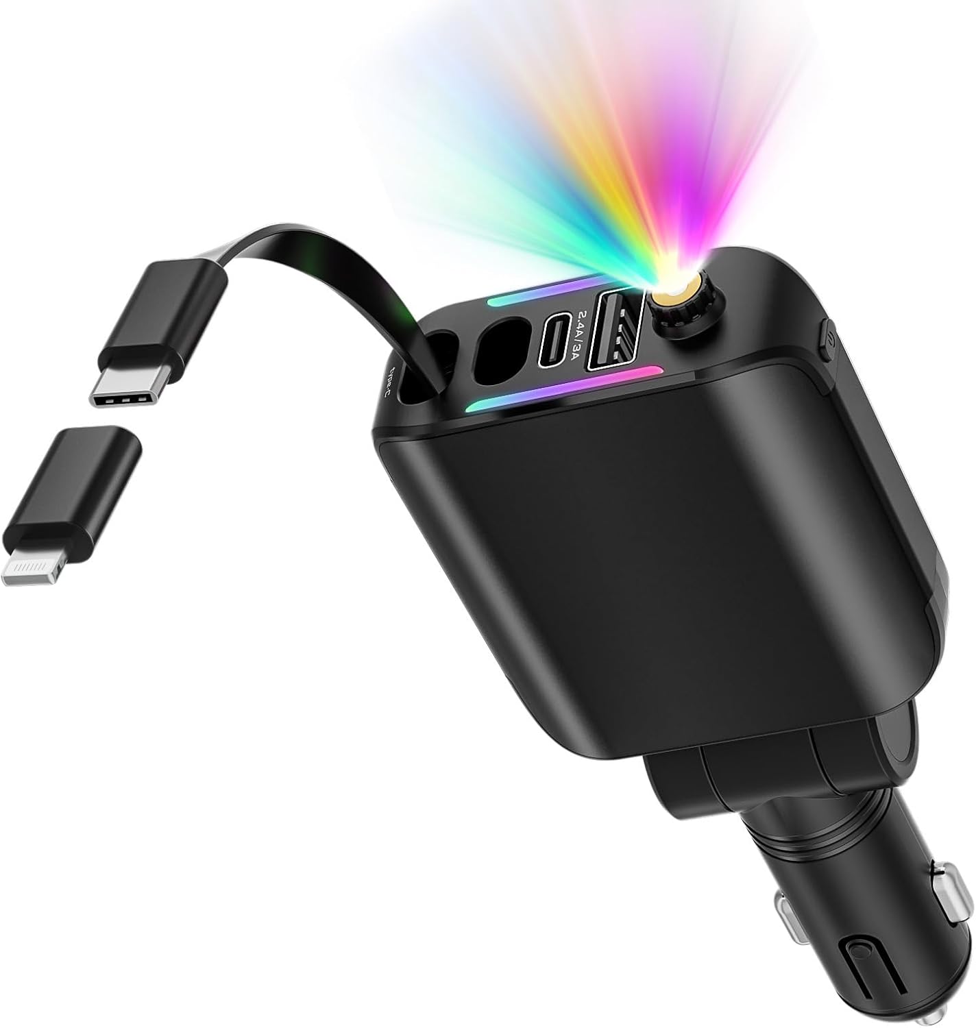 Retractable Car Charger with Aromatherapy and Starlight, 5 in 1 USB C Car Charger for iPhone 16 15 14 13 12 11, Fast Charging Compatible with iPhone Android