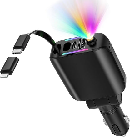 Retractable Car Charger with Aromatherapy and Starlight, 5 in 1 USB C Car Charger for iPhone 16 15 14 13 12 11, Fast Charging Compatible with iPhone Android