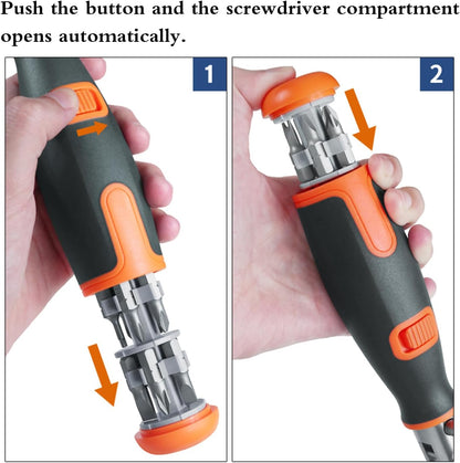 10 in 1 Ratchet Screwdriver Set, Household Bendable Ratcheting Screwdriver with Magnetic Bit for Easy Assembly, There is a Screwdriver Compartment Inside the Handle.