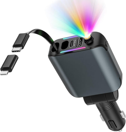 Retractable Car Charger with Aromatherapy and Starlight, 5 in 1 USB C Car Charger for iPhone 16 15 14 13 12 11, Fast Charging Compatible with iPhone Android