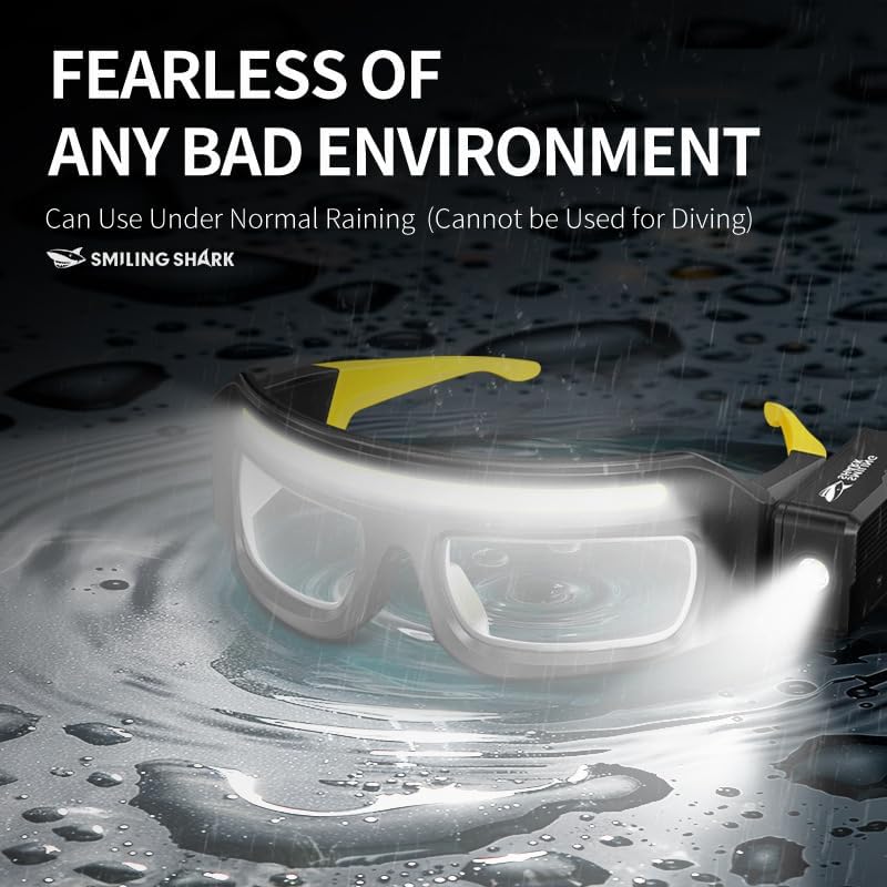 LED Glasses Rechargeable Headlight with Motion Sensor and Touch Control, 5 Modes USB C Lighted Glasses for Running Camping, Fishing, Cycling, Hiking, Hands-Free Lighting (Yellow)