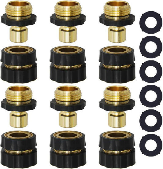 3/4 Inch Garden Hose Fitting Quick Connector Male and Female Set (6 Sets)