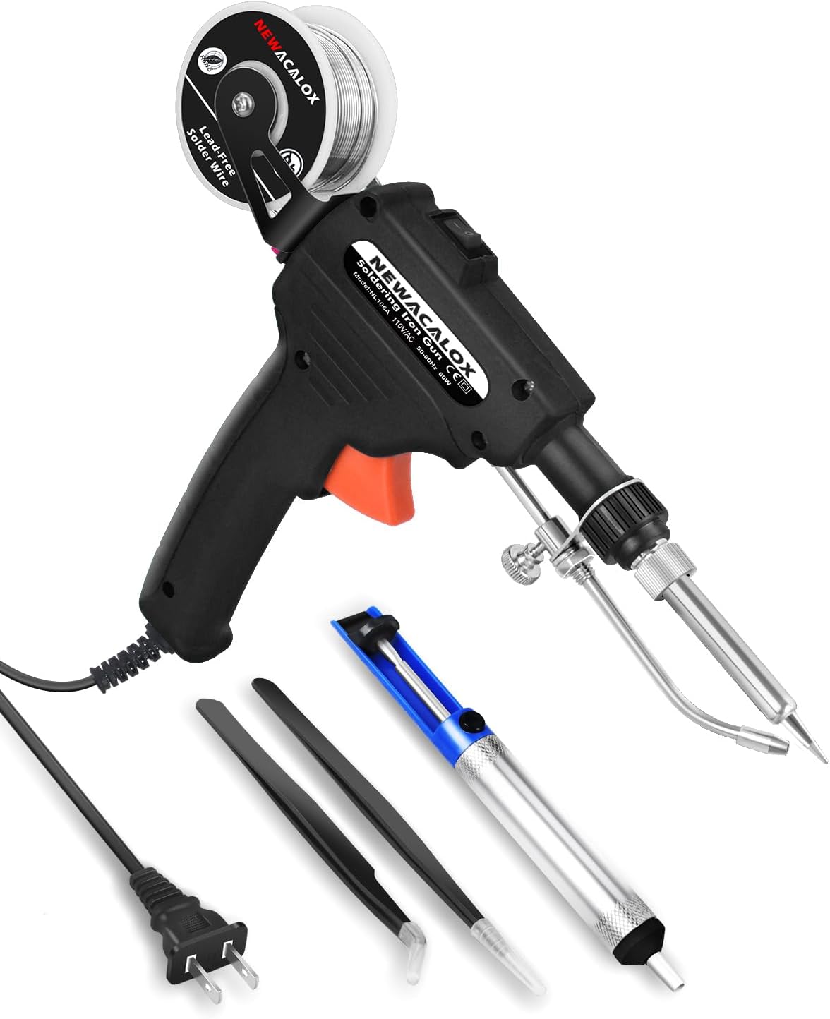 Soldering Iron Kit, NEWACALOX Automatic 60W Electronics Soldering Gun, Solder Gun Kit with Desoldering Pump, Tweezers, Soldering Wires, for Jewelry, Home DIY, Circuit Board Repair