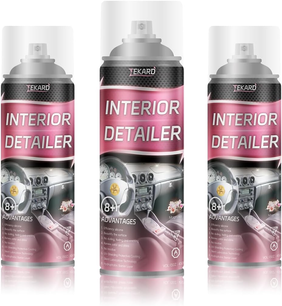 Car Interior Cleaner, Leather Cleaner, 15 oz. Large-Capacity Interior Detailer in Iron Can, Wheel Cleaner, Suitable for Cleaning Rubber, Plastic, and Leather Surfaces Inside Vehicles (3 Bottle)