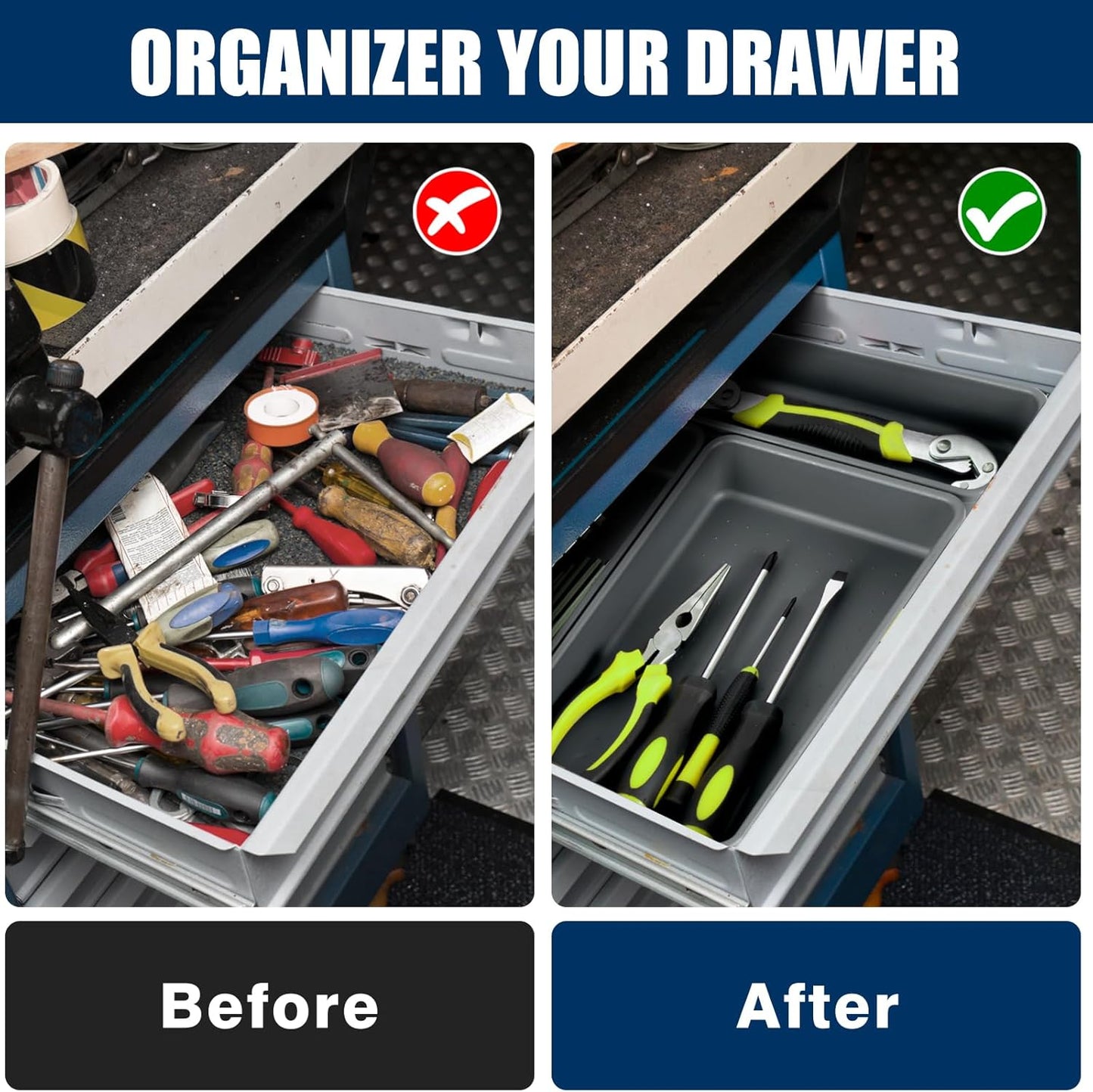 42PCS Large Tool Box Organizer Tray Divider, Drawer Storage for Garage & Desk