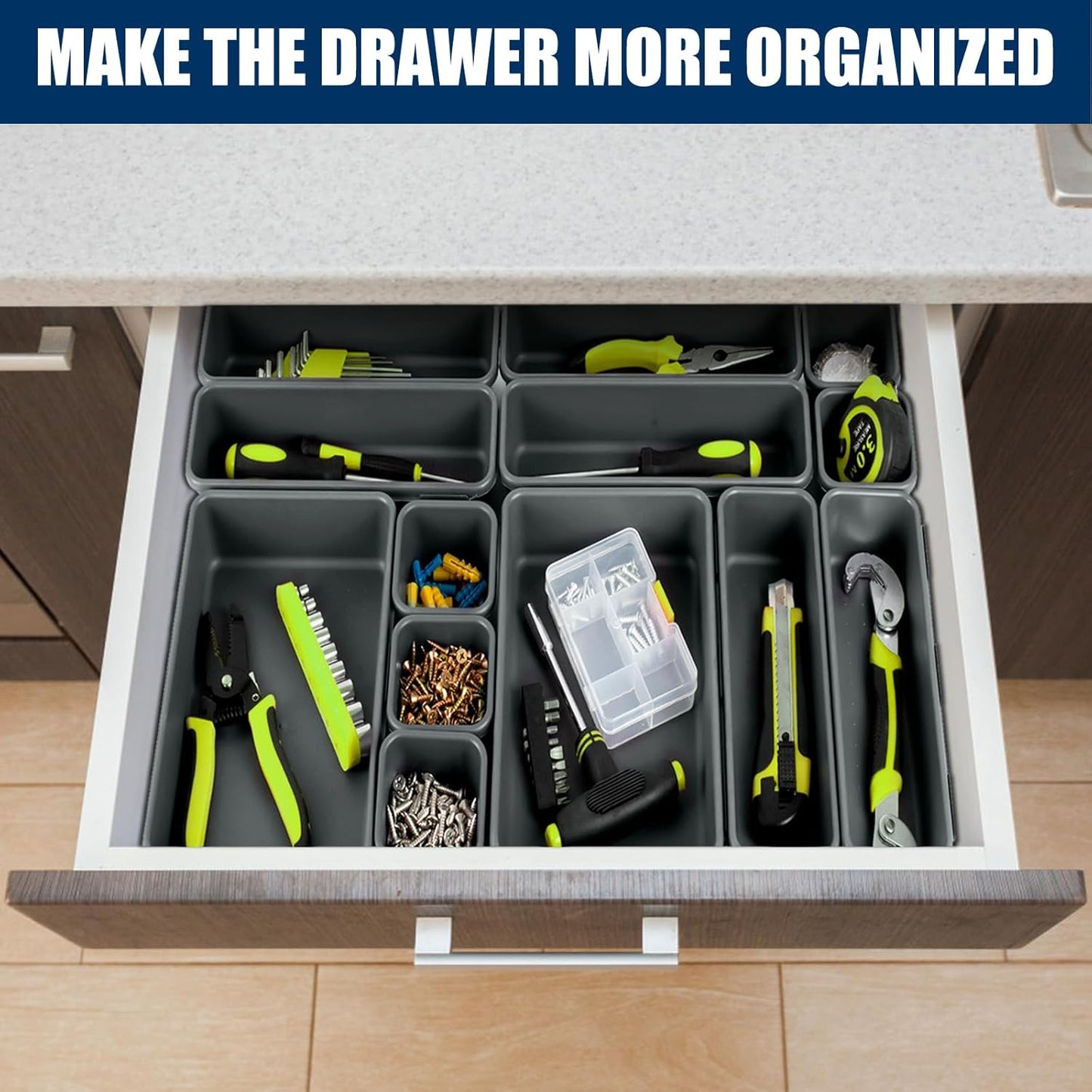 42PCS Large Tool Box Organizer Tray Divider, Drawer Storage for Garage & Desk
