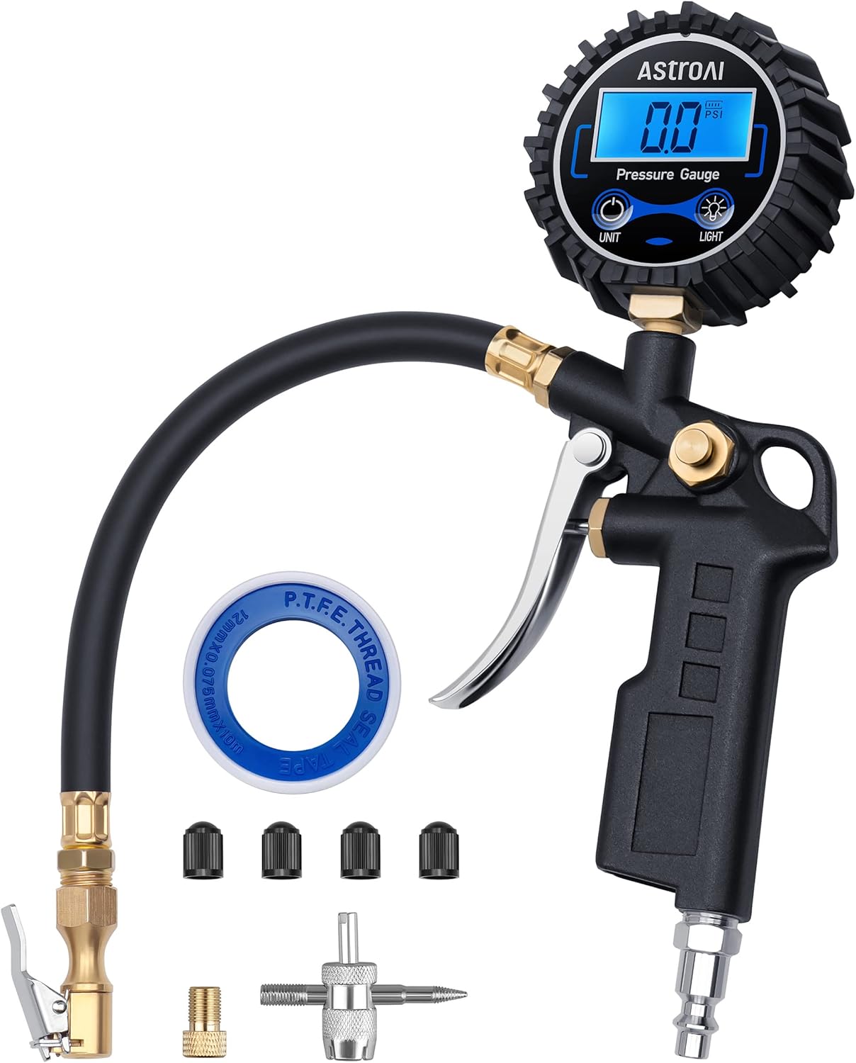Digital Tire Pressure Gauge with Inflator, 3-250 PSI Air Chuck & Compressor Accessories Heavy Duty with Quick Connect Coupler, 0.1 Display Resolution