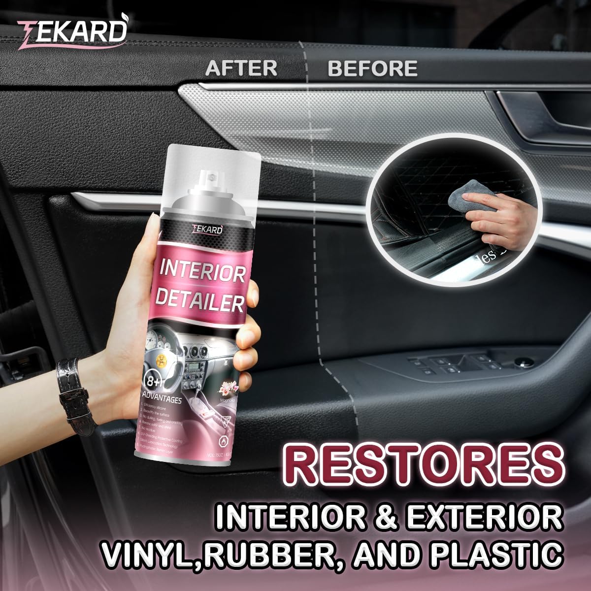 Car Interior Cleaner, Leather Cleaner, 15 oz. Large-Capacity Interior Detailer in Iron Can, Wheel Cleaner, Suitable for Cleaning Rubber, Plastic, and Leather Surfaces Inside Vehicles (3 Bottle)