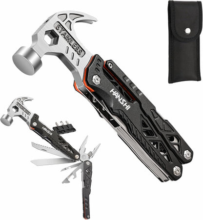 Replaceable Wire Cutter Hammer Multitool with Nylon Sheath for Outdoor,Camping,Survival,Hiking,17 In 1 Pocket Multi Tool with Spring-Action Plier,Knife,Flint Rod,Safty Whistle for Gift