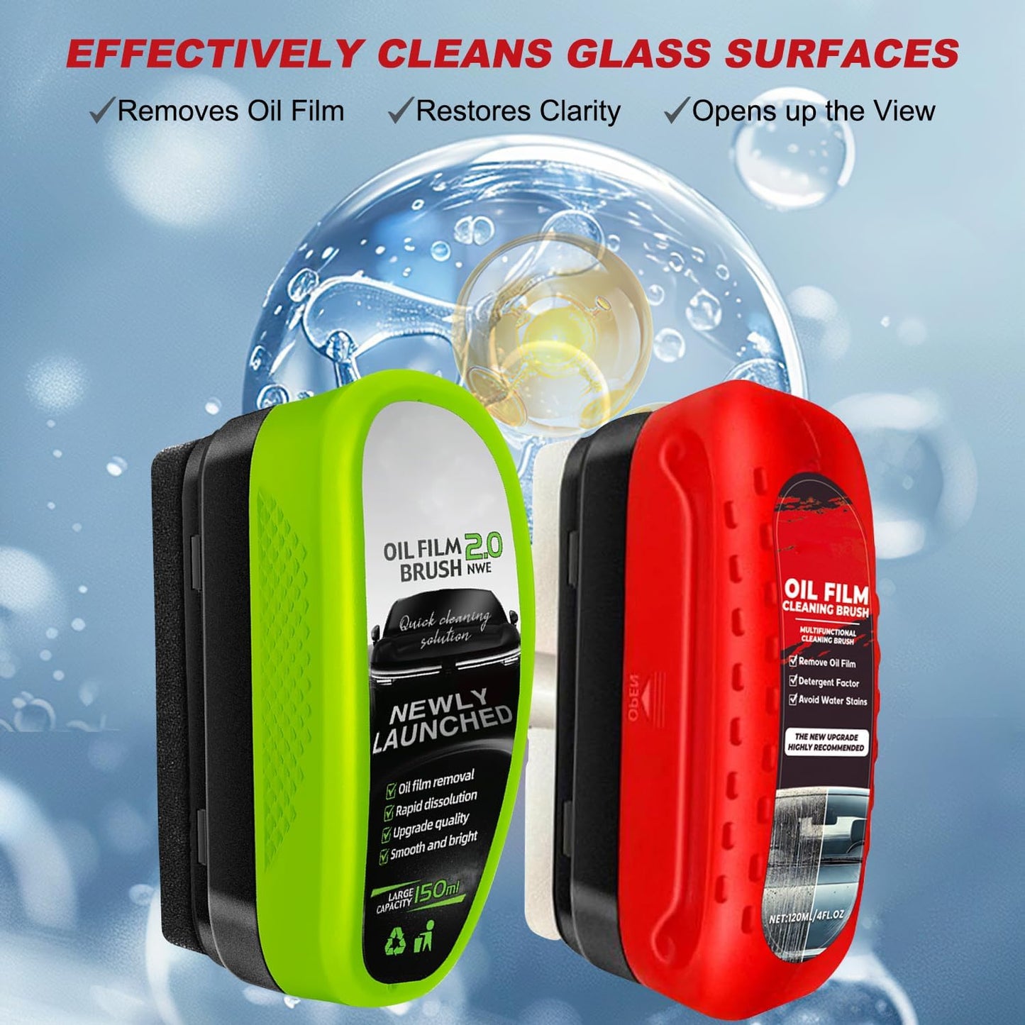 2PCS Car Windshield Oil Film Cleaner Brush, Universal Glass Cleaning Board