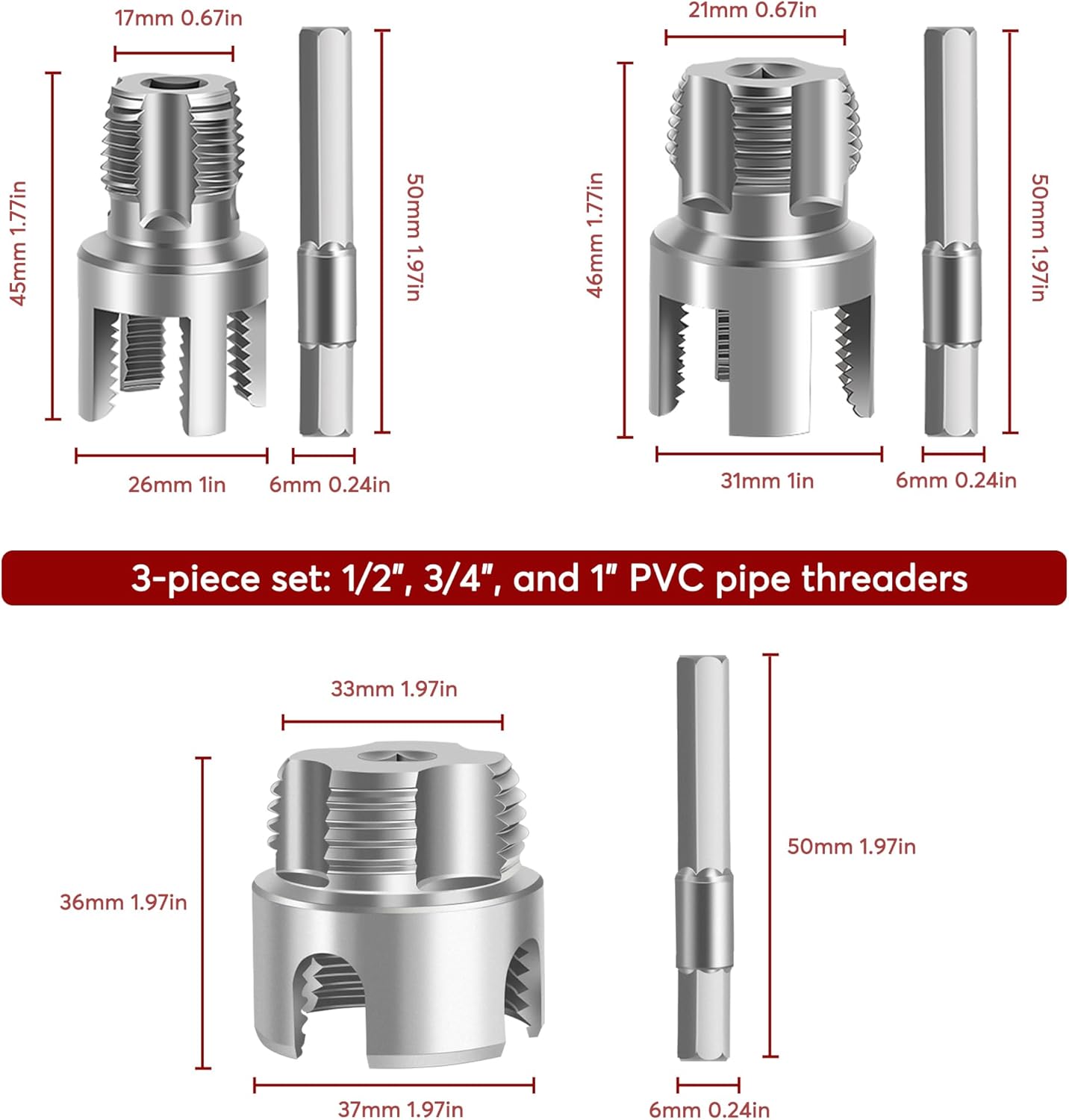 PVC Pipe Threader 3pcs