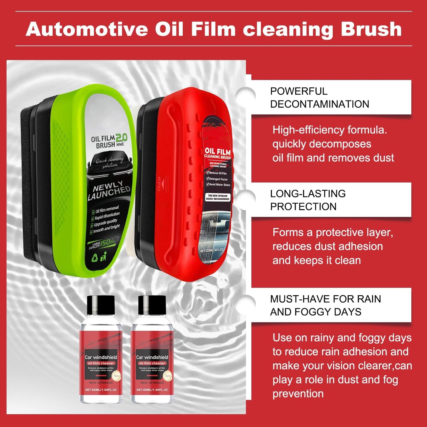 2PCS Car Windshield Oil Film Cleaner Brush, Universal Glass Cleaning Board