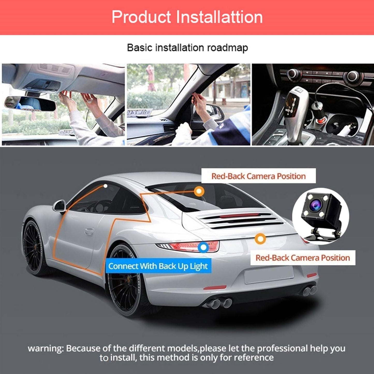 4 Channel Dash Cam 360° View, 1080P Front and Rear Inside, Left Right Dash Camera for Cars, Night Vision, WiFi & APP Control, G-Sensor, Loop Recording with 64GB SD Card