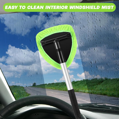 Car Windshield Cleaner Tool Kit with Extendable Handle, Microfiber Towel Pads, Brush, Empty Spray Bottle for Auto Glass Wiper Suvs Rvs & Home Windows (Green)