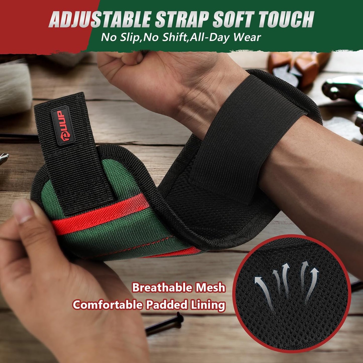 Magnetic Wrist band for Tools, Adjustable Wrist Screws Holder, Birthday Gifts for Men, Dad, Him, Mechanic, Woodworker, Handyman