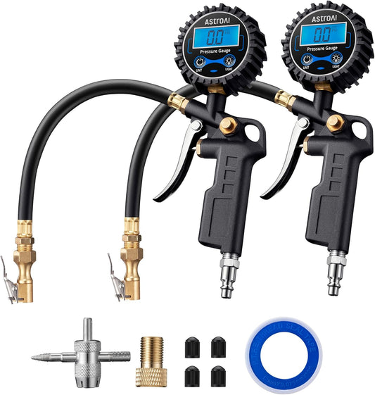 Digital Tire Pressure Gauge with Inflator, 3-250 PSI Air Chuck & Compressor Accessories Heavy Duty with Quick Connect Coupler, 0.1 Display Resolution