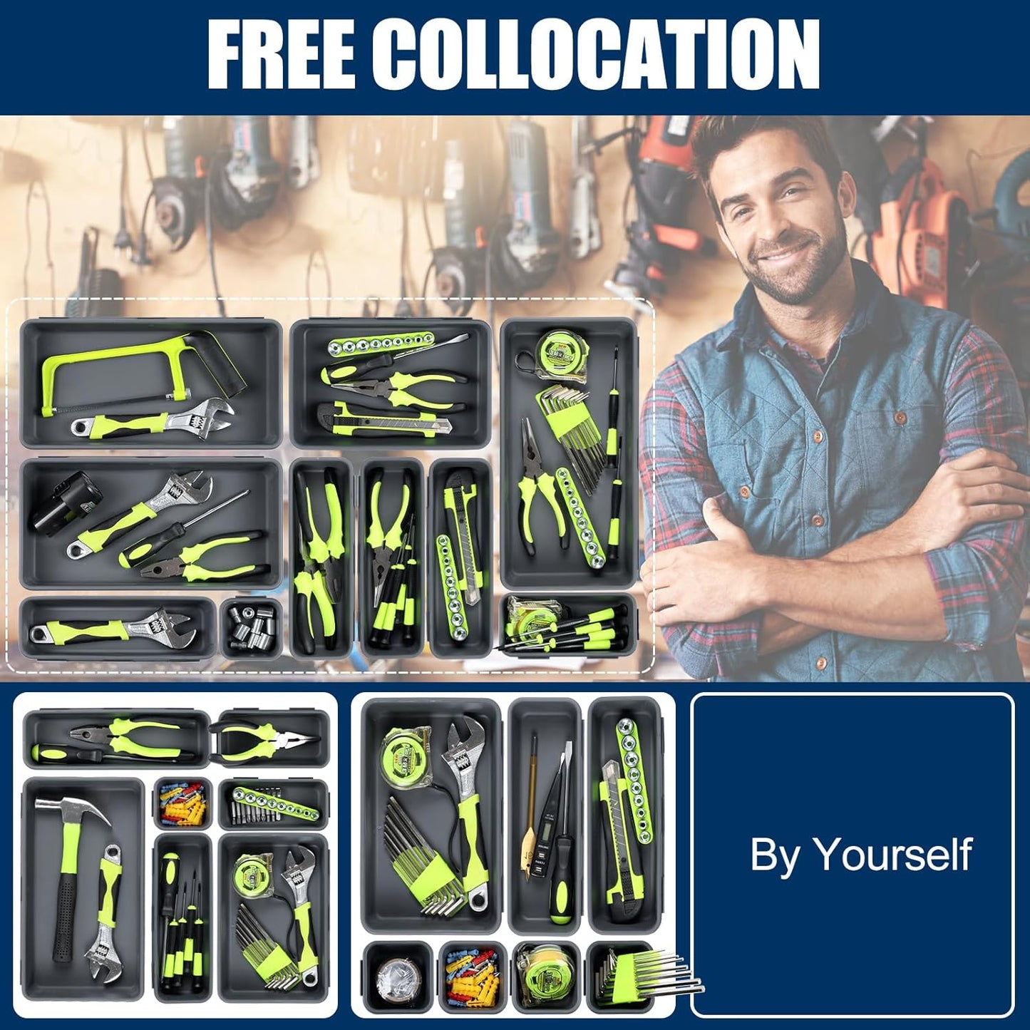 42PCS Large Tool Box Organizer Tray Divider, Drawer Storage for Garage & Desk