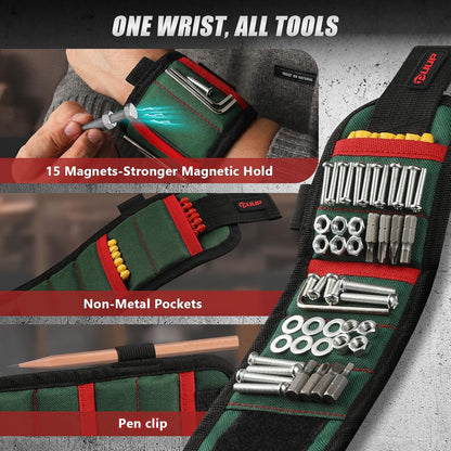Magnetic Wrist band for Tools, Adjustable Wrist Screws Holder, Birthday Gifts for Men, Dad, Him, Mechanic, Woodworker, Handyman