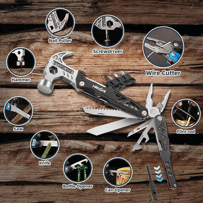 Replaceable Wire Cutter Hammer Multitool with Nylon Sheath for Outdoor,Camping,Survival,Hiking,17 In 1 Pocket Multi Tool with Spring-Action Plier,Knife,Flint Rod,Safty Whistle for Gift