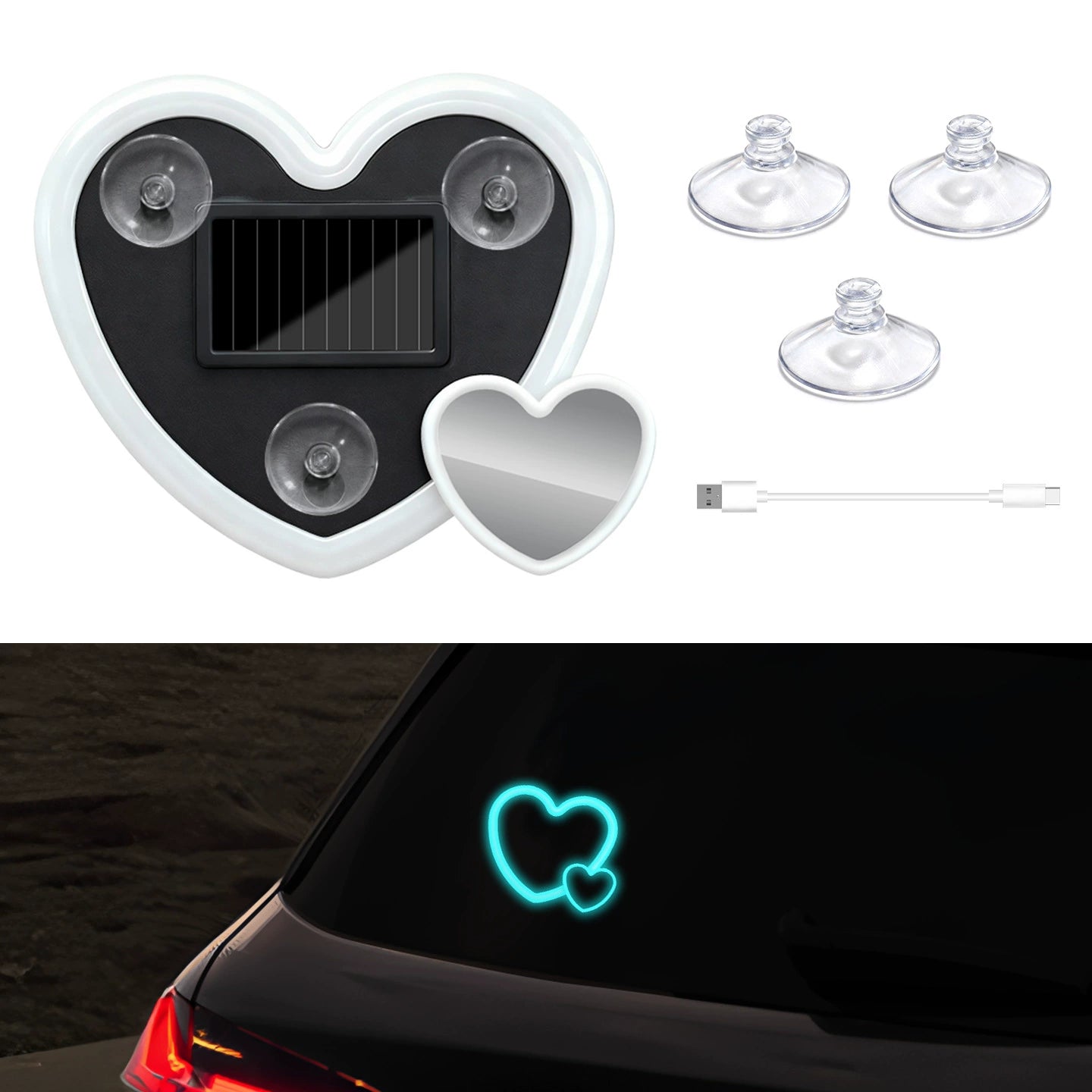 Car LED Ambient Light, Solar-Heart-Shaped LED Neon Light,Ip65 Waterproof, 5 Modes,Romantic Cars for Night Driving, Heart Car Accessories for Valentine's Day, Anniversary (A)