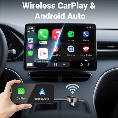 New 2in1 Mini Wireless CarPlay and Android Auto Adapter 5GHz WiFi, Type-C/USB Plug and Play Smart Box for Car Accessories Dongle
