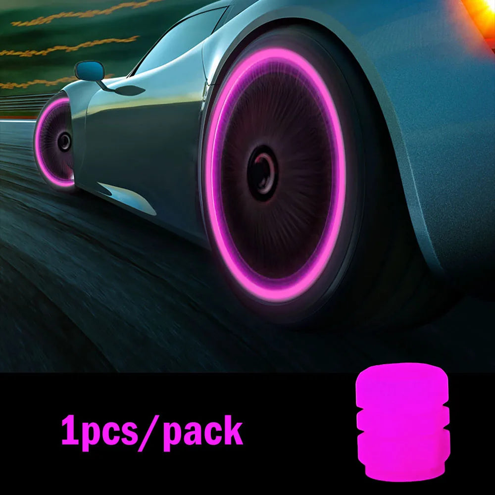 1/4pcs Luminous Valve Caps Car Fluorescent Tire Valves Cap Glow In The Dark Car Motorcycle Bike Wheel Plugs Tyre Hub Cover Decor
