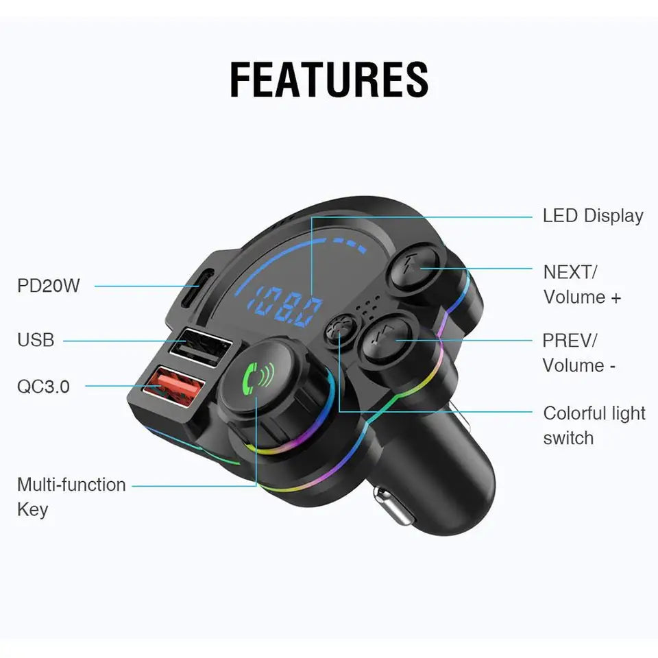 🚗 Smart Car Bluetooth Player & Fast USB Charger – Hands-Free Music Drive