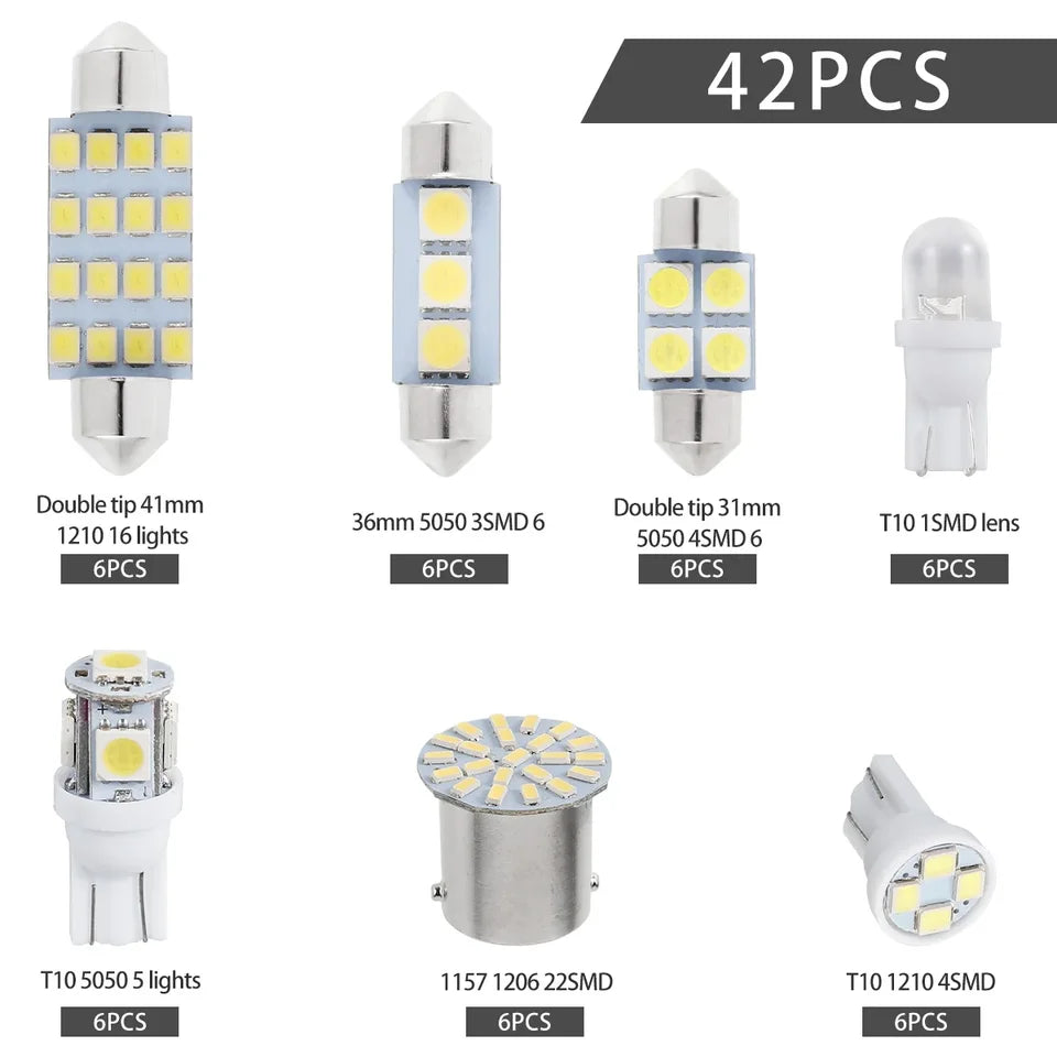 42Pcs LED Car Interior Lights T10 6000K SMD LED Replacement License Plate/Reading Light Bulbs Xenon White Interior Light Bulbs