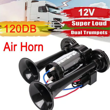 🔊2026 Upgraded Thunder Alert Dual Horn Kit – Ultra Loud 130dB Safety Sound System with Mini Compressor | Quick Install for Cars, Trucks, Boats & Home Security