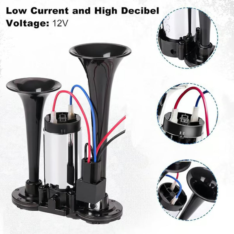 🔊2026 Upgraded Thunder Alert Dual Horn Kit – Ultra Loud 130dB Safety Sound System with Mini Compressor | Quick Install for Cars, Trucks, Boats & Home Security