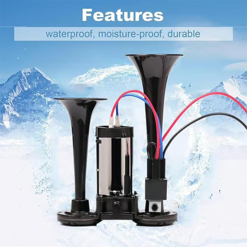 🔊2026 Upgraded Thunder Alert Dual Horn Kit – Ultra Loud 130dB Safety Sound System with Mini Compressor | Quick Install for Cars, Trucks, Boats & Home Security